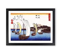 Sailing Back To Yabase By Utagawa Hiroshige Asian Japanese Framed Wall Art Print, Ready to Hang Picture for Living Room Bedroom Home Office Décor, Black A4 (34 x 25 cm)