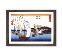 Sailing Back to Yabase by Utagawa Hiroshige Framed Print | A2 Walnut Framed Wall Art | Ready to Hang | Asian Nature Picture | Living Room Bedroom Lounge Office