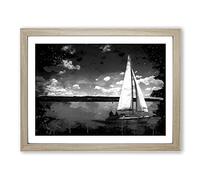 Sailing Boat 3 Modern CB Framed Wall Art Print, Ready to Hang Picture for Living Room Bedroom Home Office Décor, Oak A4 (34 x 25 cm)