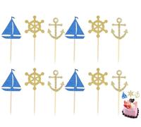 Sailing Boat Anchor Cake Toppers, 24pcs Sailing Theme Cake Picks Cupcake Decor - Nautical Party Decorations Cupcake Picks for Sea Theme Wedding Birthday Baby Shower Party Supplies