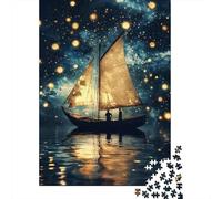Sailing Boat at Night 1000 Piece Jigsaw Puzzle Paper for Adults Romantic Water Reflection Focus Game Family Home Relax Gift 52x38cm/1000pcs