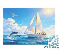 Sailing Boat Dolphin 1000 Piece Jigsaw Puzzle Paper for Adults Ocean View 1000 Pieces Puzzle Game Family Leisure Focus Gift Home Decor 70x50cm/1000pcs