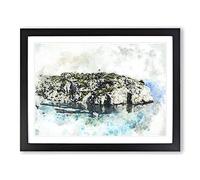 Sailing Boat In Formentera Spain In Abstract Modern Art Framed Wall Art Print, Ready to Hang Picture for Living Room Bedroom Home Office Décor, Black A4 (34 x 25 cm)