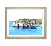 Sailing Boat In Formentera Spain Painting Modern Art Framed Wall Art Print, Ready to Hang Picture for Living Room Bedroom Home Office Décor, Oak A2 (64 x 46 cm)