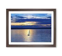 Sailing Boat Lake Modern Framed Wall Art Print, Ready to Hang Picture for Living Room Bedroom Home Office Décor, Walnut A3 (46 x 34 cm)