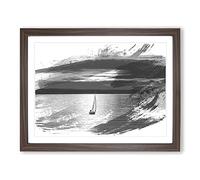Sailing Boat Lake V1 Modern Framed Wall Art Print, Ready to Hang Picture for Living Room Bedroom Home Office Décor, Walnut A4 (34 x 25 cm)