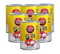 Sailing Boat Lychees in Light Syrup, 567g Net Weight / 230g Drained Weight Per Tin, Canned Peeled Lychee Fruit for Desserts, Bubble Tea & Fruit Drinks, Pack of 6