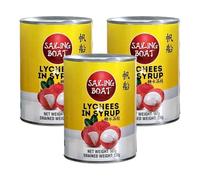 Sailing Boat Lychees in Light Syrup, 567g Net Weight / 230g Drained Weight Per Tin, Canned Peeled Lychee Fruit for Desserts, Bubble Tea & Fruit Drinks, Pack of 3