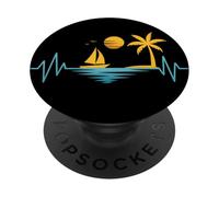 Sailing boat men's heartbeat sailor beach summer vacation PopSockets Adhesive PopGrip