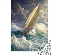 Sailing Boat Ocean Waves 1000 Piece Jigsaw Puzzle Paper Jigsaw Puzzle for Adults Relaxation Home Decor 70x50cm/1000pcs