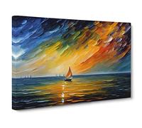 Sailing Boat On The Ocean Vol.3 Canvas Print | Gallery Wrapped 30mm Frame Wall Art | 30x20 inches | Ready to Hang | Abstract Seascape Picture | Living Room Bedroom Lounge Office
