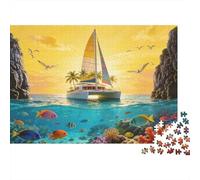 Sailing Boat on The Sea Jigsaw Puzzles for Adults Interesting Puzzle Game 1000 Piece Impossible Puzzle for Adults Gifts 52x38cm/1000pcs