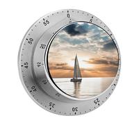 Sailing Boat on The Sea Kitchen Timer with Loud Alarm 60-Minute Magnetic Countdown Reminder for Cooking Stainless Steel Visual Wind Up Timer