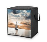 Sailing Boat on The Sea Storage Bag Large Blanket Storage Bags with Handles Zippers Closet Organizers Storage Containers for Bedding Pillow Blanket Quilt Clothes Toys