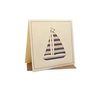 Sailing Boat Seaside Nautical Stripe Fabric Silhouette Beach Harbour Yacht Greeting/Birthday Card