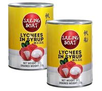 Sailing Boat Whole Lychee in Light Syrup in Tin for Cocktails Desserts Topping 567g (Pack of 2)