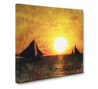 Sailing Boats At Sunset Canvas Print | Gallery Wrapped 30mm Frame Wall Art | 14x14 inches | Ready to Hang | Coastal Seascape Picture | Living Room Bedroom Lounge Office