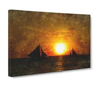 Sailing Boats At Sunset Canvas Print | Gallery Wrapped 30mm Frame Wall Art | 30x20 inches | Ready to Hang | Coastal Seascape Picture | Living Room Bedroom Lounge Office