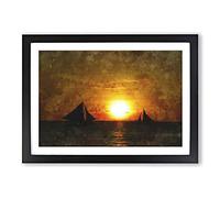 Sailing Boats at Sunset Painting Framed Print | A2 Black Framed Wall Art | Ready to Hang | Modern Landscape Picture | Living Room Bedroom Lounge Office