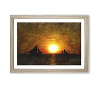 Sailing Boats at Sunset Painting Framed Print | A2 Oak Framed Wall Art | Ready to Hang | Modern Landscape Picture | Living Room Bedroom Lounge Office