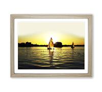 Sailing Boats Lake 5 Modern Framed Wall Art Print, Ready to Hang Picture for Living Room Bedroom Home Office Décor, Oak A3 (46 x 34 cm)