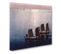 Sailing Boats on the Sparking Sea by Hiroshi Yoshida Canvas Print | Gallery Wrapped 30mm Frame Wall Art | 14x14 inches | Ready to Hang | Asian Seascape Picture | Living Room Bedroom Lounge Office
