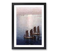 Sailing Boats on The Sparking Sea by Hiroshi Yoshida Framed Print | A2 Black Framed Wall Art | Ready to Hang | Modern Nautical Picture | Living Room Bedroom Lounge Office