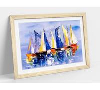 sailing boats on water art Stunning Framed Wall Art Print Picture - A1 - Light Oak Frame