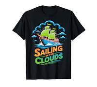 Sailing in the Clouds Colorful Ship Design T-Shirt
