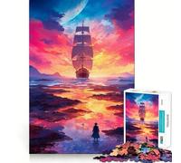 Sailing Into Sunset Jigsaw Puzzles 1000 Piece for Teenagers Pure Logic Toy Gentle Relax Clean Cut Fine Art Piece (38x26cm)