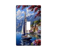 Sailing Landscape Light Switch Cover Plates/Outlet Covers, Blue Mountain and Water Scene for Home Decor, Thermoplastic Wall Plates, Standard Size Single Toggle