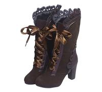 SAILING LEAVES Knee High Boots Ladies Chunky Block Heel Lace Up Mid Calf Combat Biker Boots Fall Winter Mid Heels Faux Suede Victorian Knee High Booties Vintage Platform Walking Long Booties