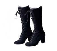 SAILING LEAVES Knee High Boots Ladies Chunky Block Heel Lace Up Mid Calf Combat Biker Boots Fall Winter Mid Heels Faux Suede Victorian Knee High Booties Vintage Platform Walking Long Booties
