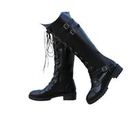 SAILING LEAVES Knee High Boots Ladies Chunky Block Heel Lace Up Mid Calf Combat Biker Boots Fall Winter Mid Heels Faux Suede Victorian Knee High Booties Vintage Platform Walking Long Booties