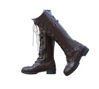 SAILING LEAVES Knee High Boots Ladies Chunky Block Heel Lace Up Mid Calf Combat Biker Boots Fall Winter Mid Heels Faux Suede Victorian Knee High Booties Vintage Platform Walking Long Booties