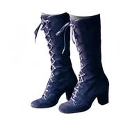 SAILING LEAVES Knee High Boots Ladies Chunky Block Heel Lace Up Mid Calf Combat Biker Boots Fall Winter Mid Heels Faux Suede Victorian Knee High Booties Vintage Platform Walking Long Booties