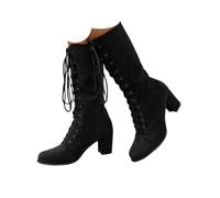 SAILING LEAVES Knee High Boots Ladies Chunky Block Heel Lace Up Mid Calf Combat Biker Boots Fall Winter Mid Heels Faux Suede Victorian Knee High Booties Vintage Platform Walking Long Booties