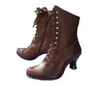 SAILING LEAVES Knee High Boots Ladies Chunky Block Heel Lace Up Mid Calf Combat Biker Boots Fall Winter Mid Heels Faux Suede Victorian Knee High Booties Vintage Platform Walking Long Booties