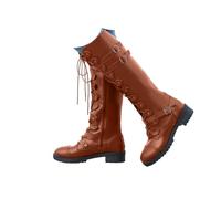 SAILING LEAVES Knee High Boots Ladies Chunky Block Heel Lace Up Mid Calf Combat Biker Boots Fall Winter Mid Heels Faux Suede Victorian Knee High Booties Vintage Platform Walking Long Booties