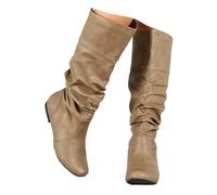 SAILING LEAVES Slouch Flat Boots for Women UK Mid Calf Boots Women Slouchy Faux Leather Pull on Knee High Flats Boot Slip on Soft Riding Boot Winter Shoes Non Slip Dressy Comforable Round Toe Booties