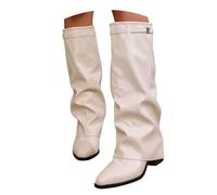 SAILING LEAVES Slouch Flat Boots for Women UK Mid Calf Boots Women Slouchy Faux Leather Pull on Knee High Flats Boot Slip on Soft Riding Boot Winter Shoes Non Slip Dressy Comforable Round Toe Booties