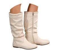 SAILING LEAVES Slouch Flat Boots for Women UK Mid Calf Boots Women Slouchy Faux Leather Pull on Knee High Flats Boot Slip on Soft Riding Boot Winter Shoes Non Slip Dressy Comforable Round Toe Booties
