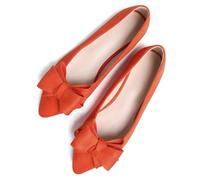 Sailing LU Bow-Knot Ballet Flats for Women Pointed Toe Crystals Wedding Shoes Comfort Light Weight Loafers, 241-orange Red, 7 UK