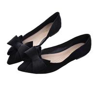 SAILING LU Bow-Knot Ballet Flats Womens Pointy Toe Flat Shoes Suede Dress Shoes Wear to Work Slip On Moccasins black Size: 8 UK