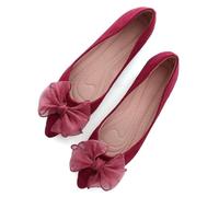 SAILING LU Bowknot Ballet Flats Womens Pointy Toe Flat Shoes Suede Dress Shoes Wear to Work Slip On Moccasins, C-burgundy-8164, 8 UK