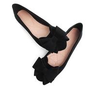 SAILING LU Women's Round Toe Ballerina Shoes Cute Bow Flats Comfortable Soft Suede Slip-ons Solid Color Office Lady Walking Loafers, A254-black, 9 UK