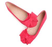 SAILING LU Women's Round Toe Ballerina Shoes Cute Bow Flats Comfortable Soft Suede Slip-ons Solid Color Office Lady Walking Loafers, A254-red, 5 UK