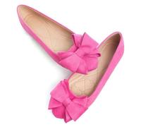 SAILING LU Women's Round Toe Ballerina Shoes Cute Bow Flats Comfortable Soft Suede Slip-ons Solid Color Office Lady Walking Loafers, A254-rose, 6 UK