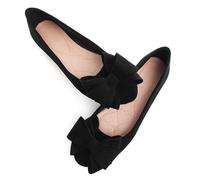 SAILING LU Women's Round Toe Ballerina Shoes Cute Bow Flats Comfortable Soft Suede Slip-ons Solid Color Office Lady Walking Loafers, A254-black, 5 UK