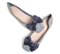 SAILING LU Womens Square Toe Shoes Bowknots Ballet Flats, A-blue, 5 UK
